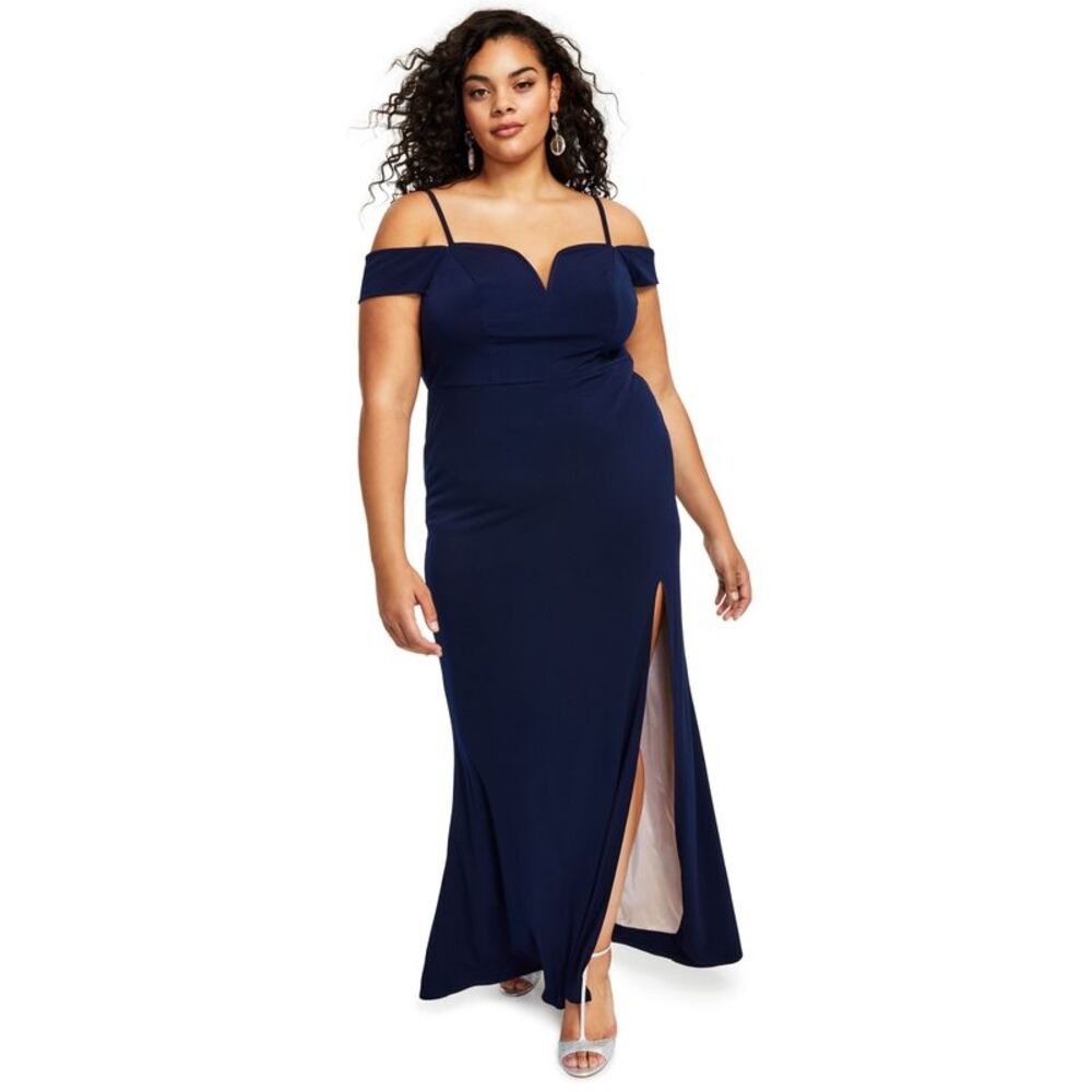 City Studios Trendy Plus Size Off The Shoulder Slit Gown
